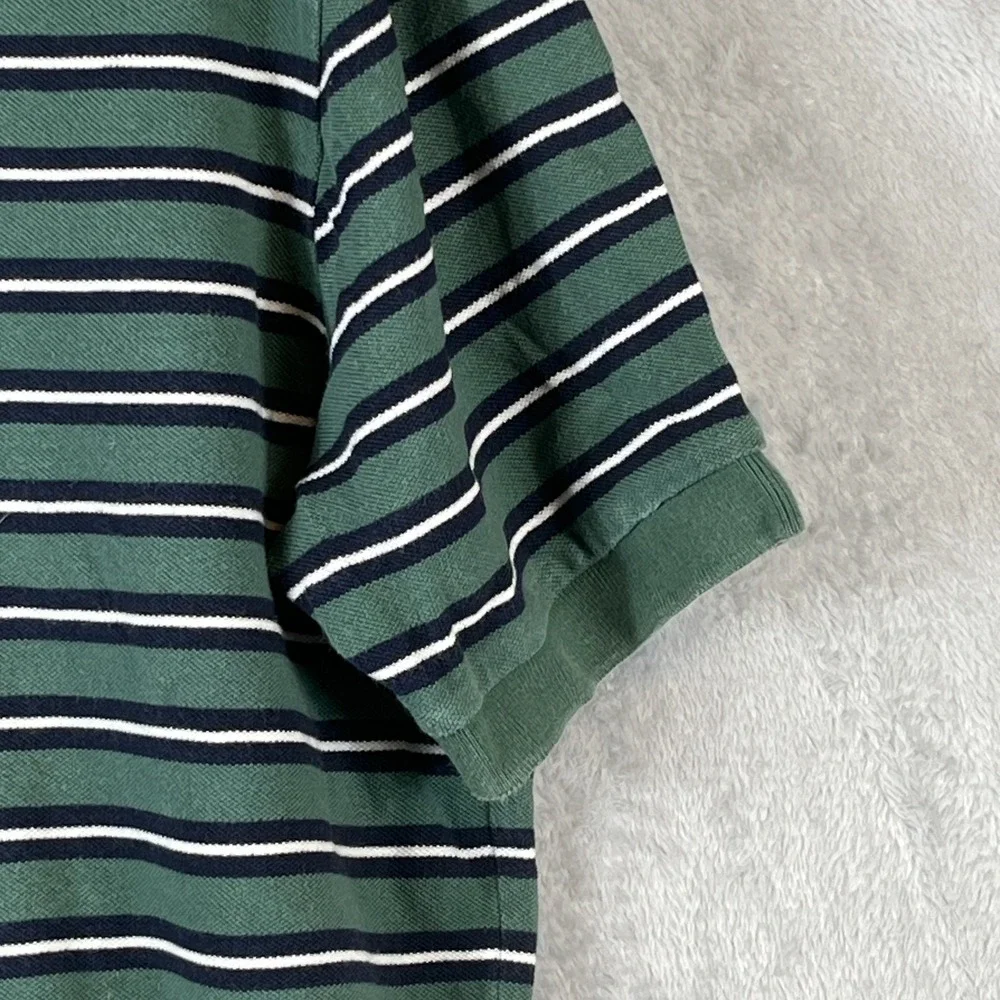 VTG Polo Ralph Lauren Mens XL Green Navy Stripe Mesh Polo Shirt Preppy Golf 90s